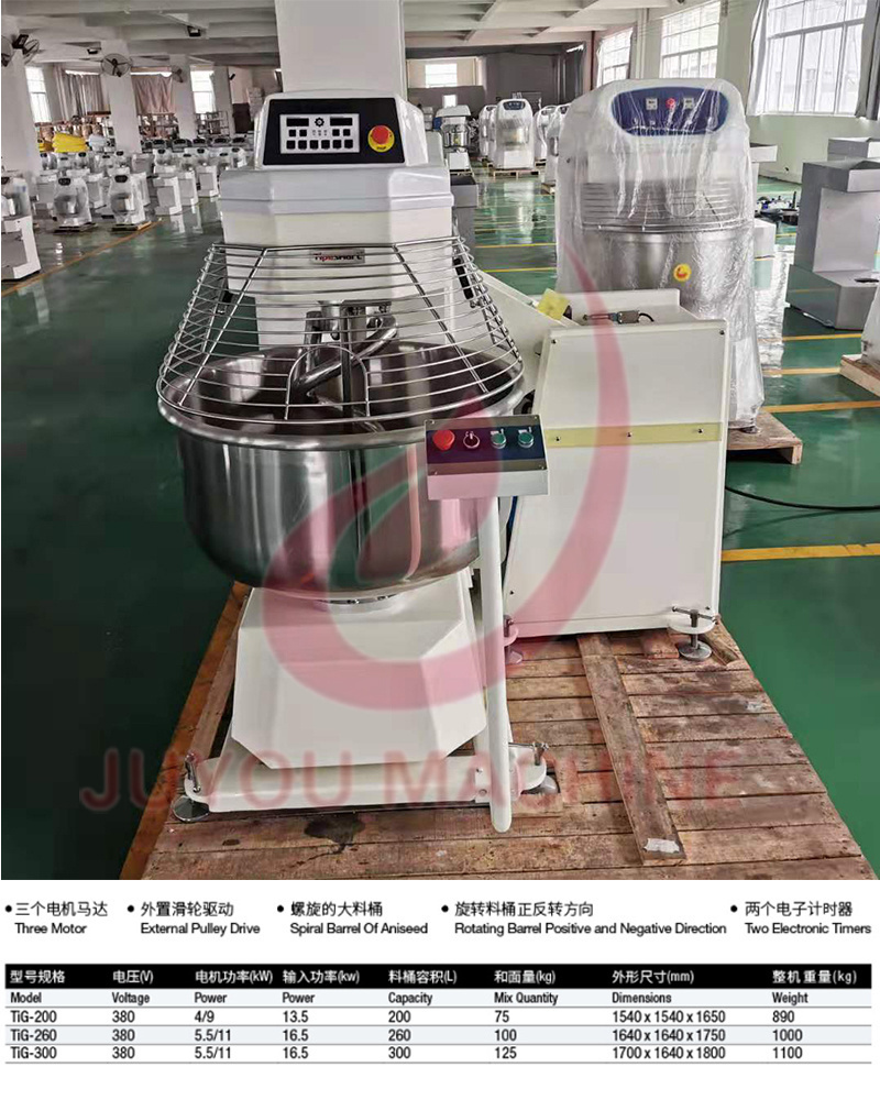 Commercial Automatic Baking Bread Dough Mixing Machine Bakery Spiral Mixer 3 Motors Rotating Dough Kneading Machine