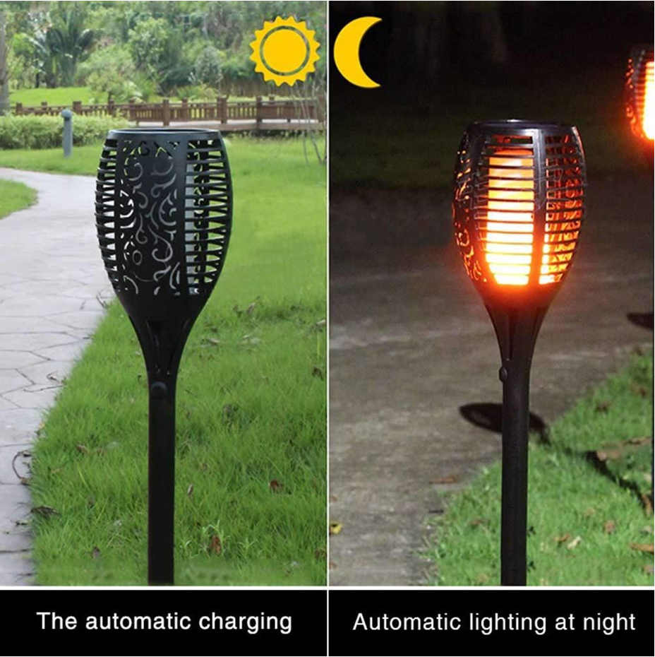 Waterproof Three Modes 96LED Solar Fire Flickering Flame lamp Garden Torch Light