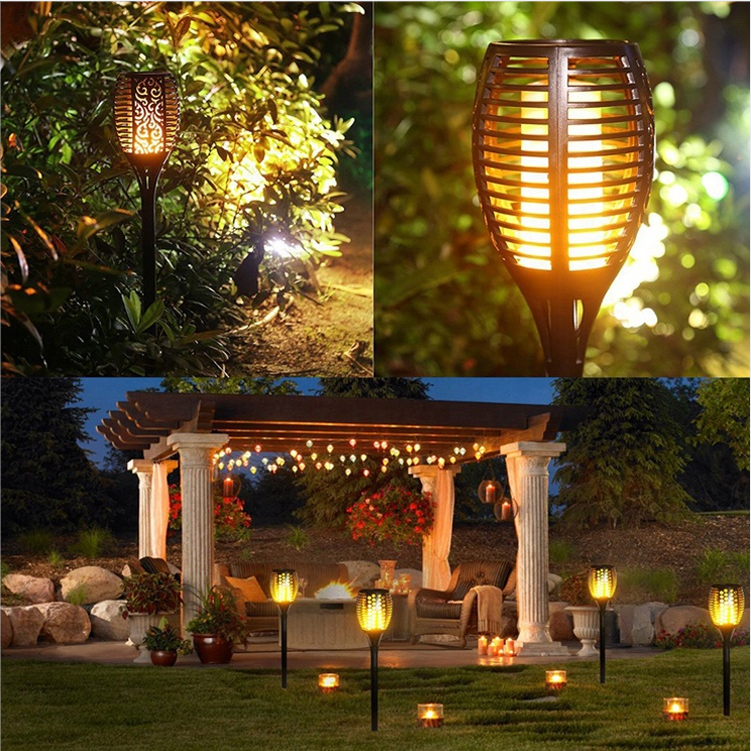 Waterproof Three Modes 96LED Solar Fire Flickering Flame lamp Garden Torch Light