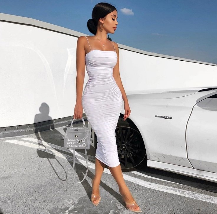 Customize 2 Layers White Summer Dress Women Elegant Ruched Maxi Dress Pink Party Long Dress Sexy Woman Party Night