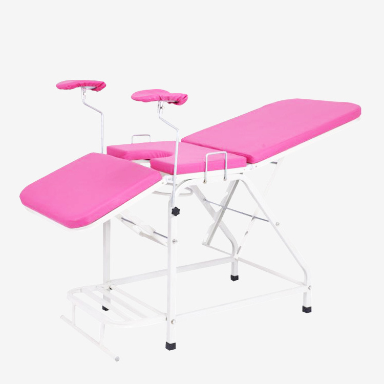 Cheap medical manual portable gynecological exam table with stirrups