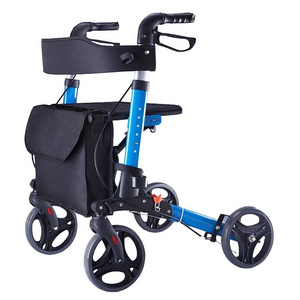 Senior Adults Elderly Foldable Durable Adjustable Aluminum Lightweight Rollator Walker with Seat