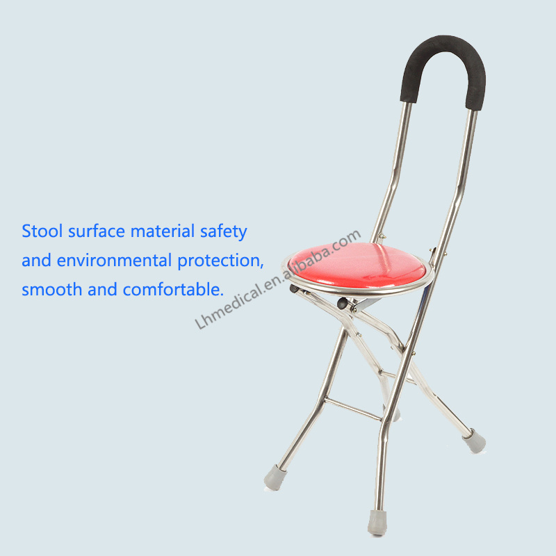 Portable foldable elderly walking stick with seat or chair crutch stool for outdoor