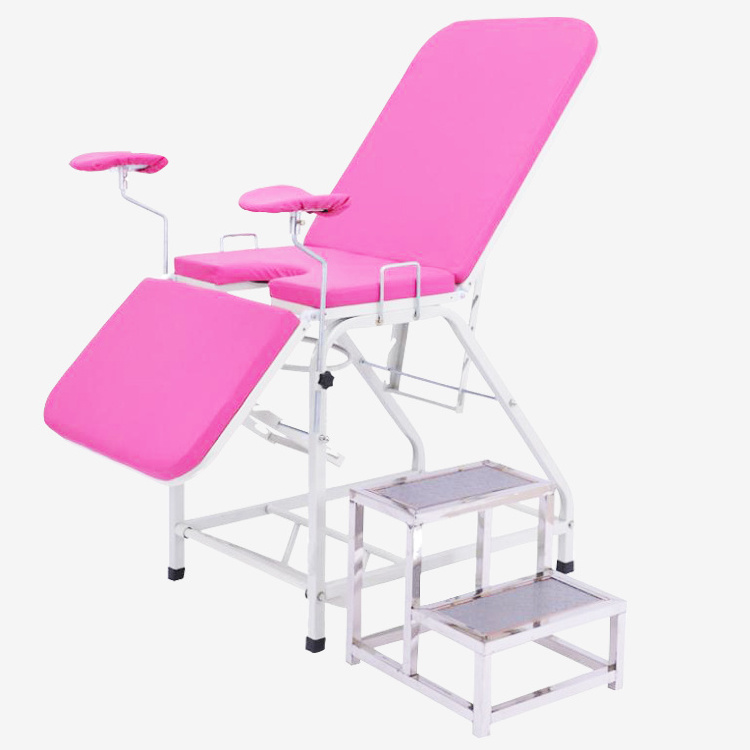 Cheap medical manual portable gynecological exam table with stirrups