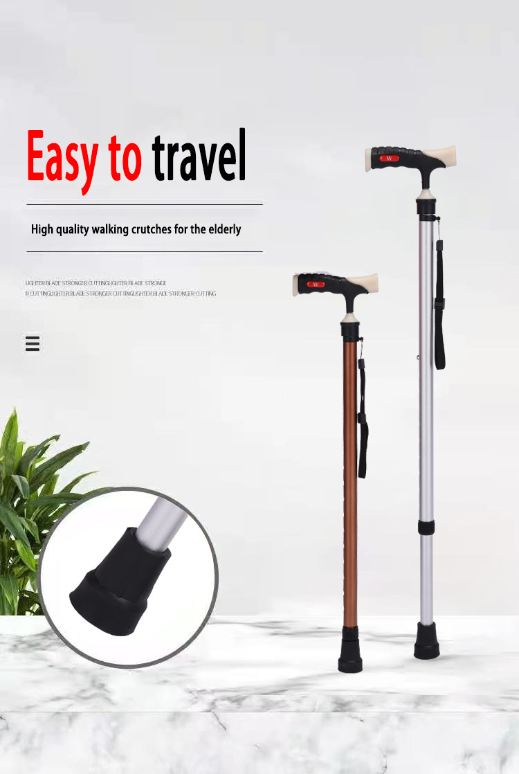 adjustable elderly walking cane with led light detachable base old man walking stick