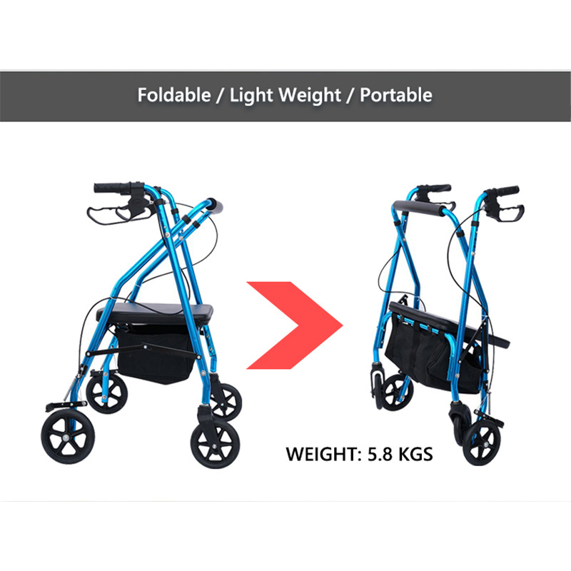 High Quality aluminum rollator walker folding 4 wheeled aluminum walker rollator