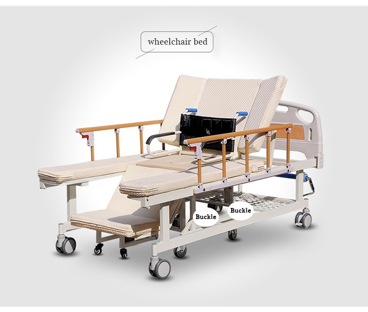 Multifunctional Wheelchair Home Care Bed Manual Nursing Bed Steel Adjustable Collapsible Hospital Patient Beds