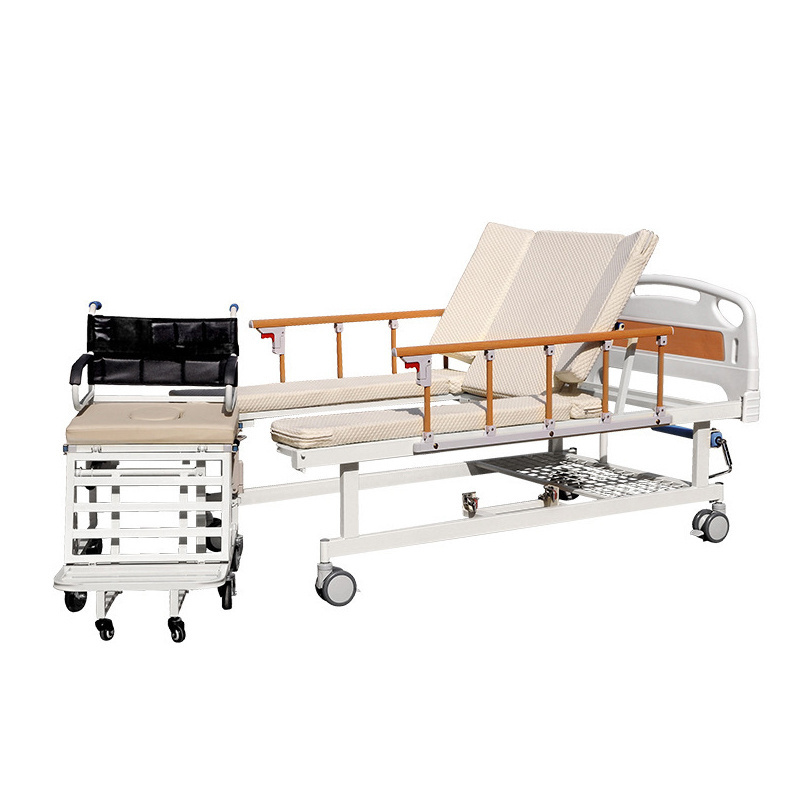 Multifunctional Wheelchair Home Care Bed Manual Nursing Bed Steel Adjustable Collapsible Hospital Patient Beds