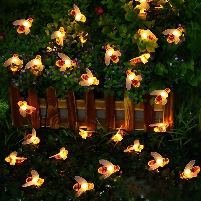 Hot selling solar LED Christmas holiday decoration star lights garden bee lights string