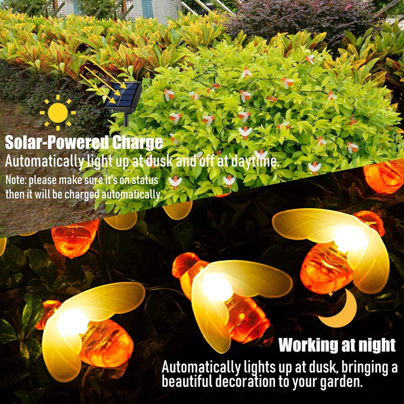 Hot selling solar LED Christmas holiday decoration star lights garden bee lights string