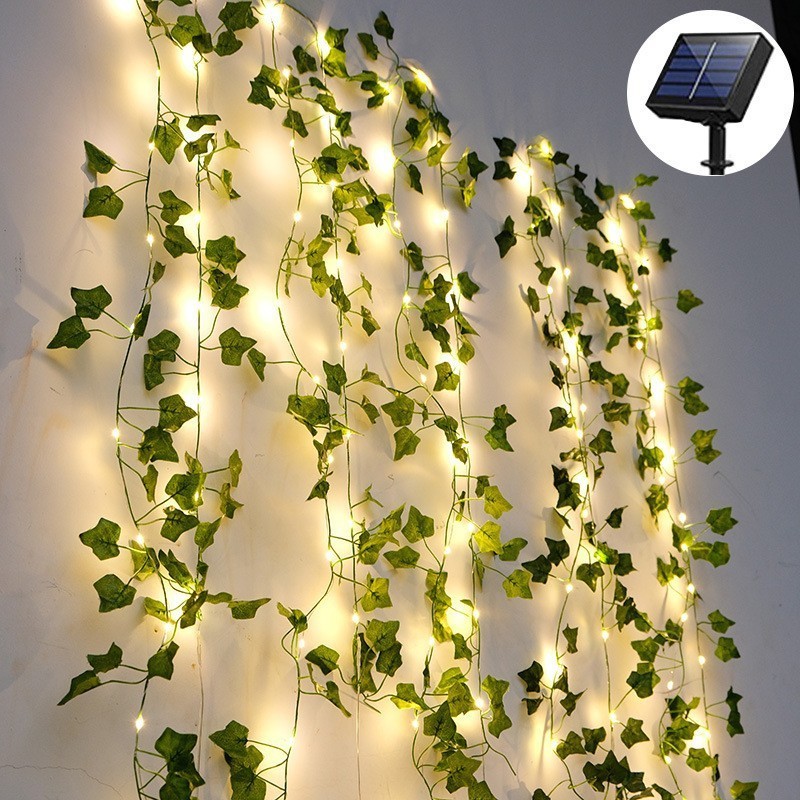 New solar led maple leaf green rattan copper wire lights holiday decoration Christmas lights