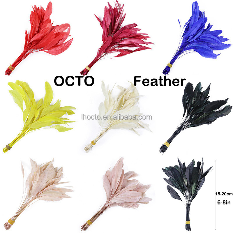 DIY Crafts Millinery Fascinator 15-20cm Natural Black Cock Feather Dyed Stripped Rooster Tail Feathers