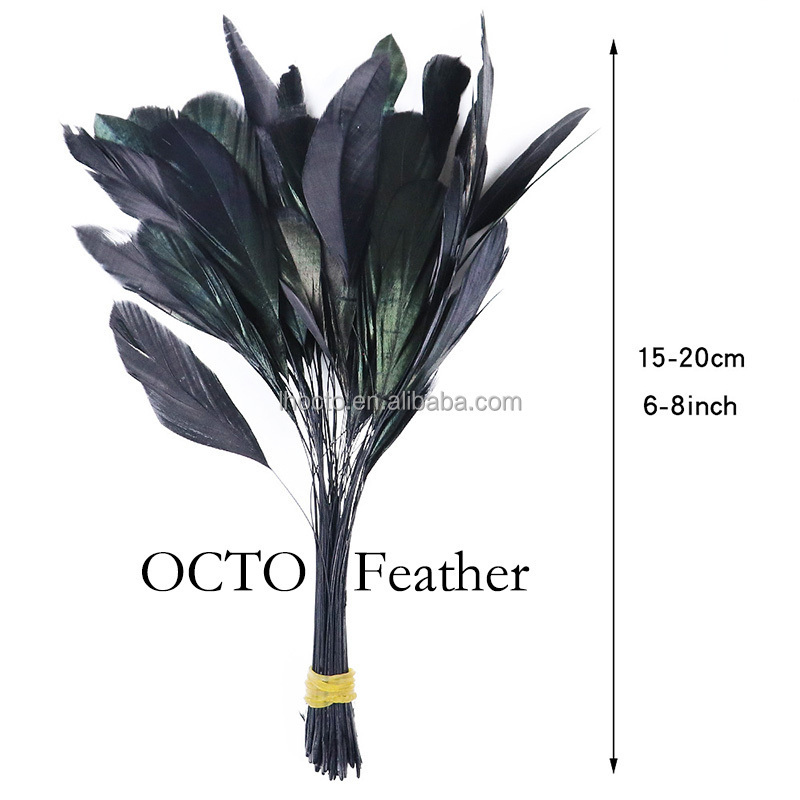 DIY Crafts Millinery Fascinator 15-20cm Natural Black Cock Feather Dyed Stripped Rooster Tail Feathers