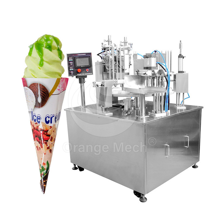 ORME Full Automatic 4 Lane Cream Tub Linear Ice Cream Cone Compote Appel Jam Fill Seal Machine Line