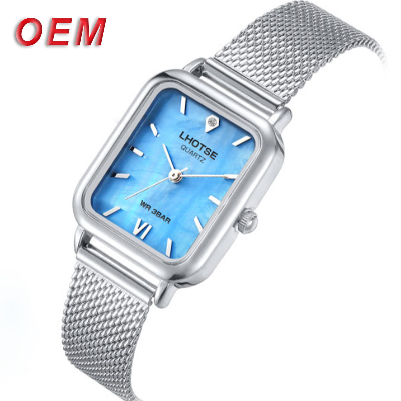 LHOTSE OEM SQUARE QUARTZ WATCH FASHION METAL STAINLESS STEEL ZINE ALLOY WOMEN LADY SHELL DIAL WATCH LHQ-002