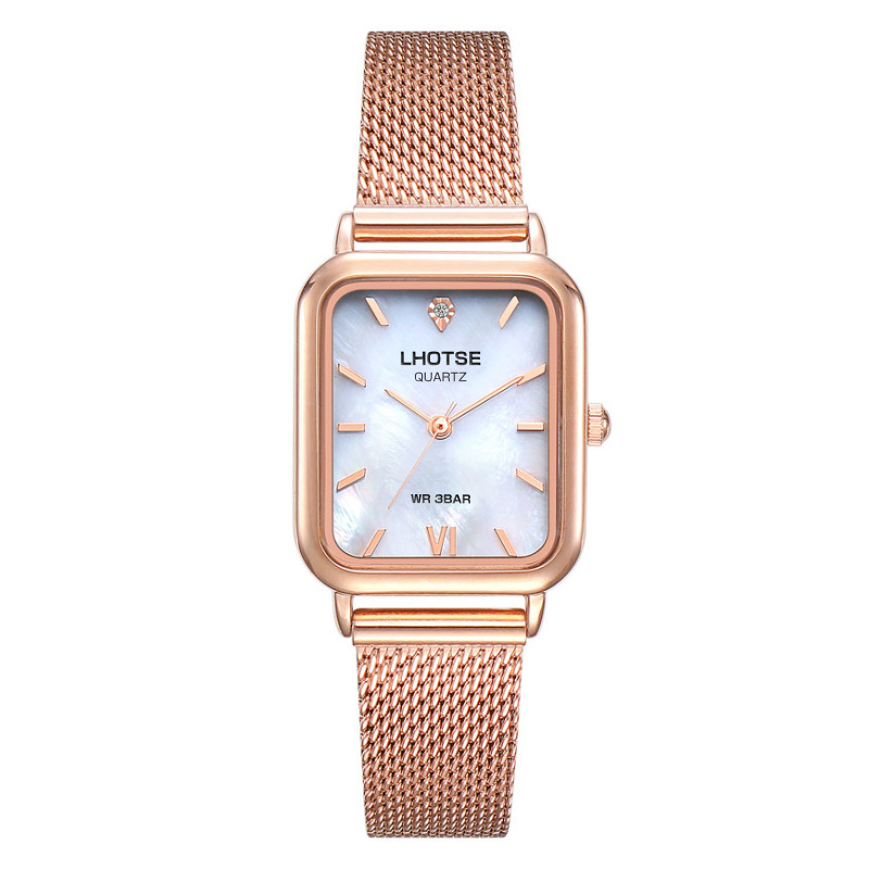 LHOTSE OEM SQUARE QUARTZ WATCH FASHION METAL STAINLESS STEEL ZINE ALLOY WOMEN LADY SHELL DIAL WATCH LHQ-002