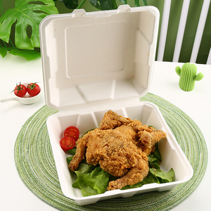 Natural white color ecopack rectangle sugarcane bagasse disposable food container bagasse sugarcane plate meal box with lid