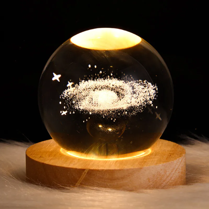 Creative 3d Crystal Ball Night Light For Atmosphere Decoration Wooden Base Led Night Pendant Lamp Planet For Indoor Decor