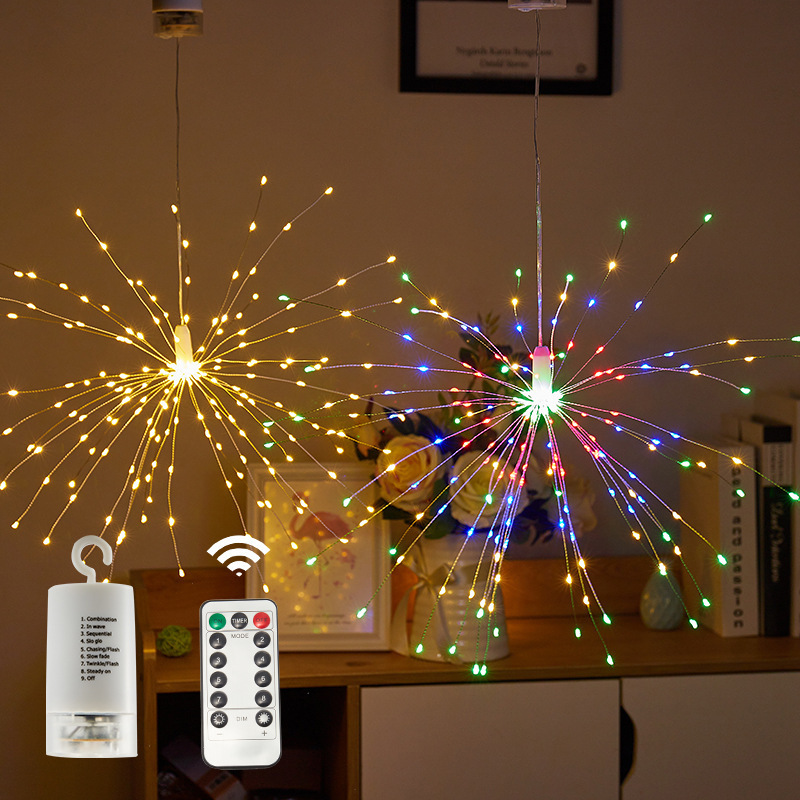 120 Led Firework String Light Hanging Lights Explosive Battery Operated Remote Control Diy Firework Led String Lights