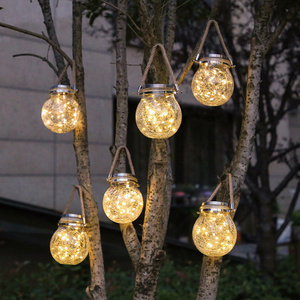 Decor Christmas Ball Glass Jar Crack Solar Light Outdoor Led Garden Hanging Lamp Led Hanging Solar Lantern