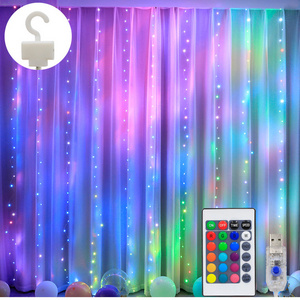 Color Changing 3x3m 300 LED Waterproof Remote Control Fairy String Lights Window LED RGB Copper Wire Curtain Light for Bedroom