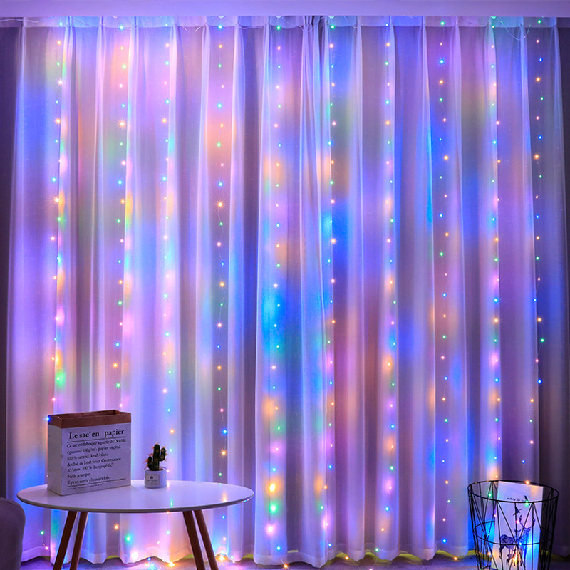 Color Changing 3x3m 300 LED Waterproof Remote Control Fairy String Lights Window LED RGB Copper Wire Curtain Light for Bedroom