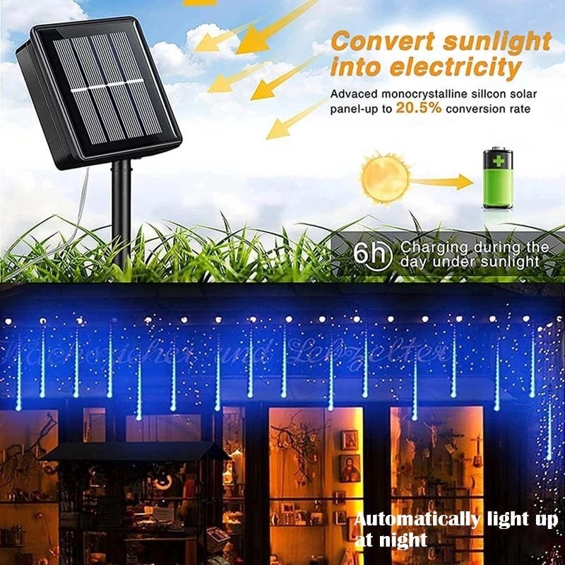 Solar Christmas Lights  Solar Meteor Shower Lights Outdoor Waterproof Solar Icicle Falling Rain Lights