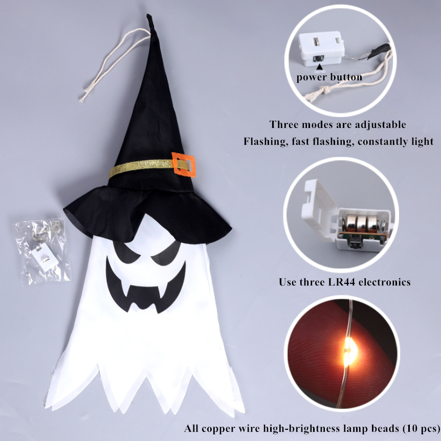 Halloween Ghost Led Light Hanging Party Dress Up Glowing Witch Hat Lamp Horror Props Home Bar Decoration Halloween String Light