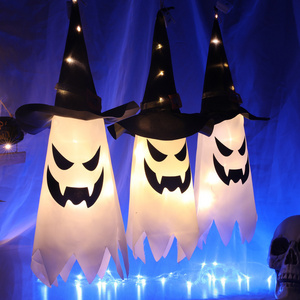 Halloween Ghost Led Light Hanging Party Dress Up Glowing Witch Hat Lamp Horror Props Home Bar Decoration Halloween String Light