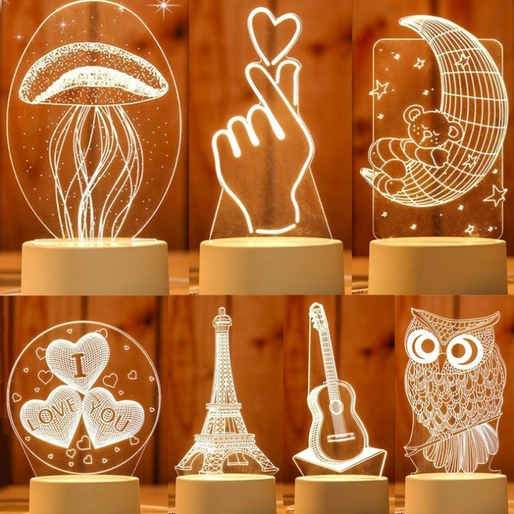 3d Illusion Led Lamps Creative Cartoon Mini Warm Acrylic Led Table Desk Lamp  Decoration Night Lights