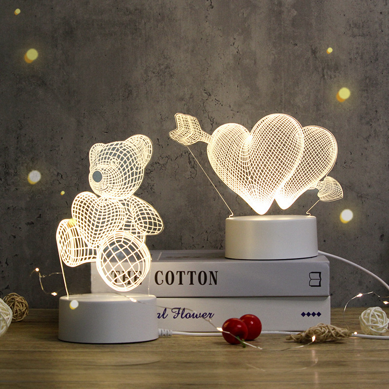 3d Illusion Led Lamps Creative Cartoon Mini Warm Acrylic Led Table Desk Lamp  Decoration Night Lights