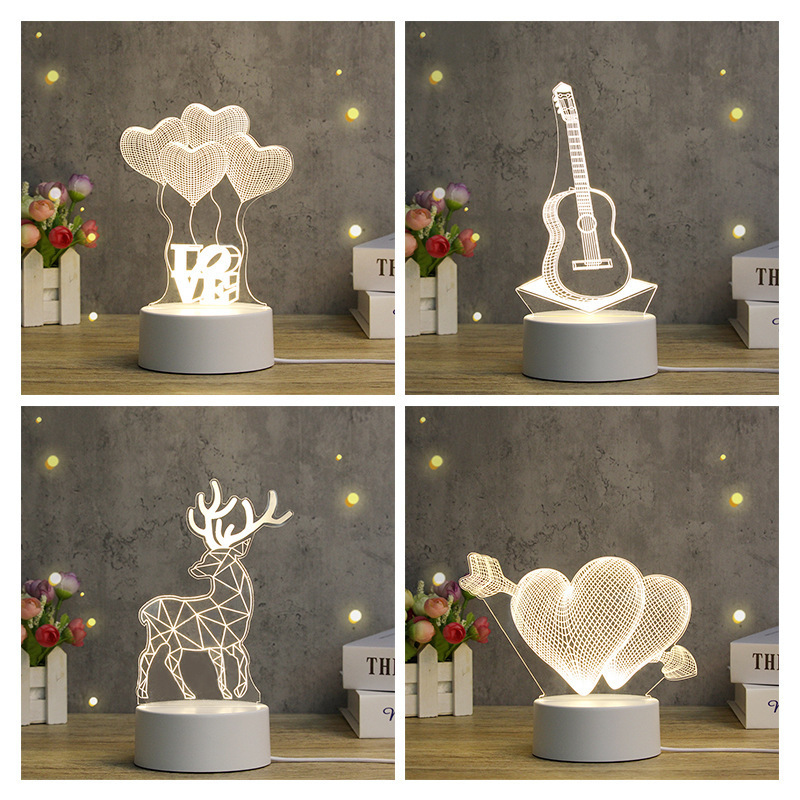 3d Illusion Led Lamps Creative Cartoon Mini Warm Acrylic Led Table Desk Lamp  Decoration Night Lights