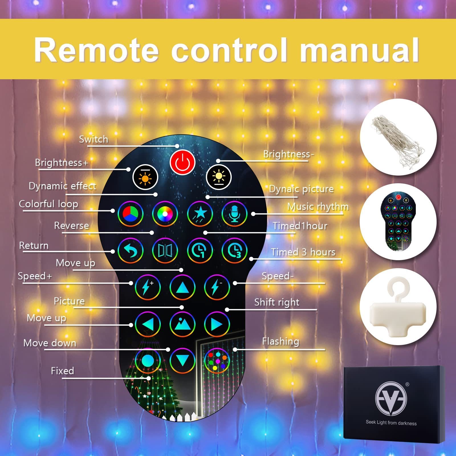 Programmable & Music-Sync Color Changing Fairy Controls Curtain Lights Smart Bluetooth App Control LED RGB Smart Curtain Lights