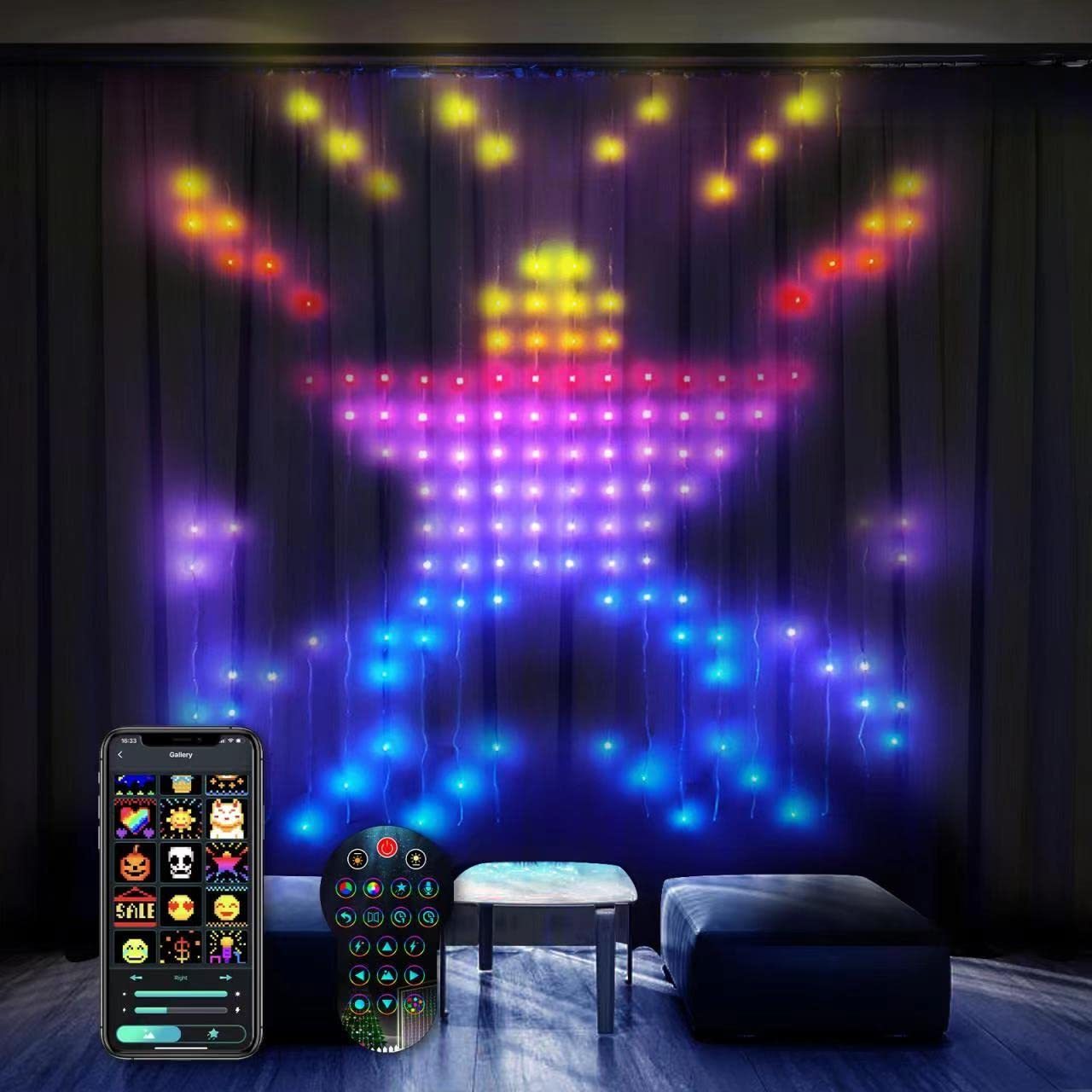 Programmable & Music-Sync Color Changing Fairy Controls Curtain Lights Smart Bluetooth App Control LED RGB Smart Curtain Lights