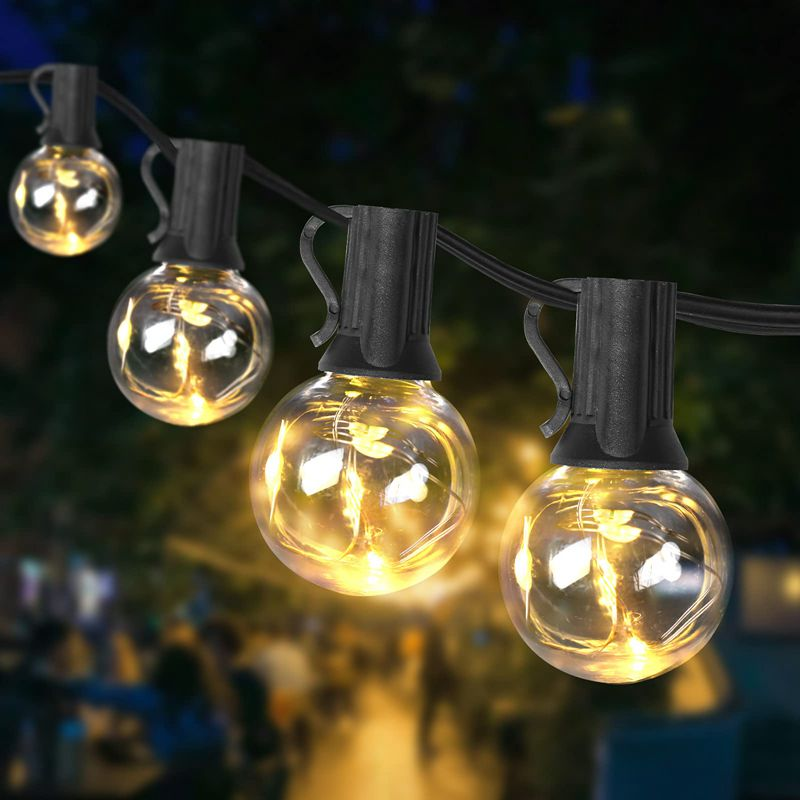 Globe Garden Patio Lighting 25 Edison Bulbs Solar Panel Powered Fairy LED G40 Bulbs String Lights