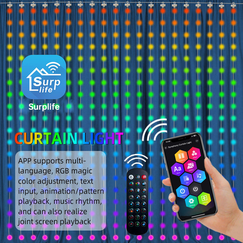 App Control Christmas Smart Rgb Pixel Addressable Curtain Lights Party Programmable Led Fairy Smart Curtain Lights