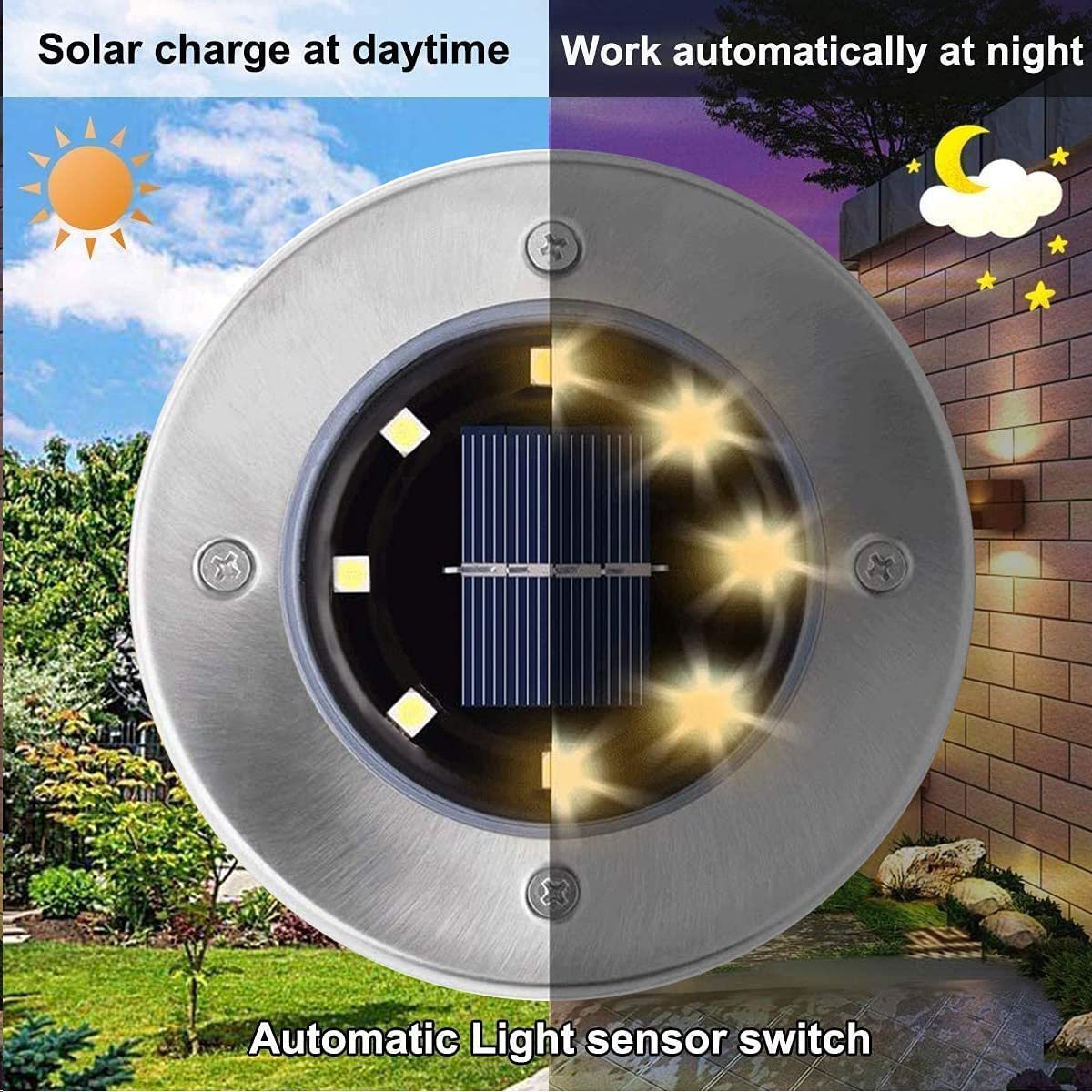 Solar Ground Lights Outdoor Waterproof LED Solar Powered Disk Lights Outdoor Garden Landscape Lighting