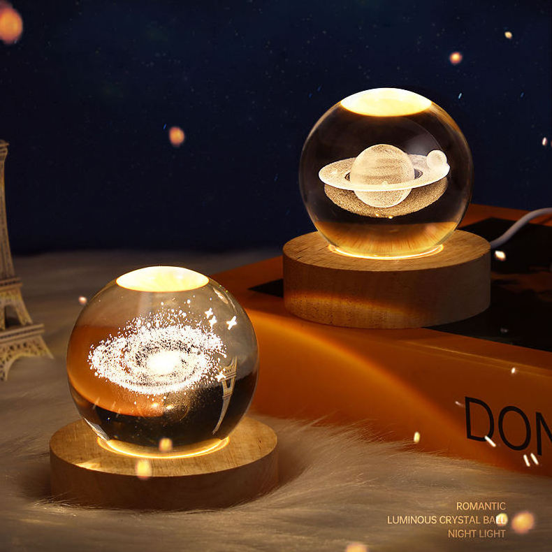 3d Art Crystal Ball Night Lamp Luminous Crystal Ball Decoration Solar System Led Night Lights Desktop Decor