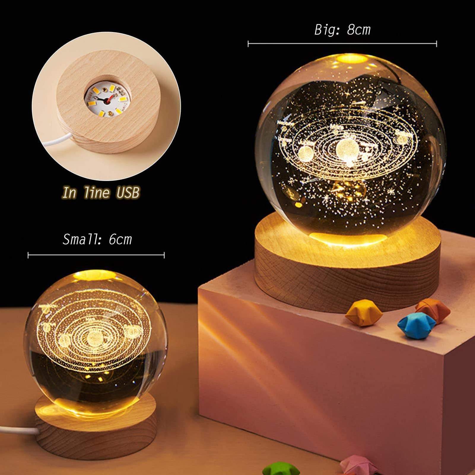 3d Art Crystal Ball Night Lamp Luminous Crystal Ball Decoration Solar System Led Night Lights Desktop Decor