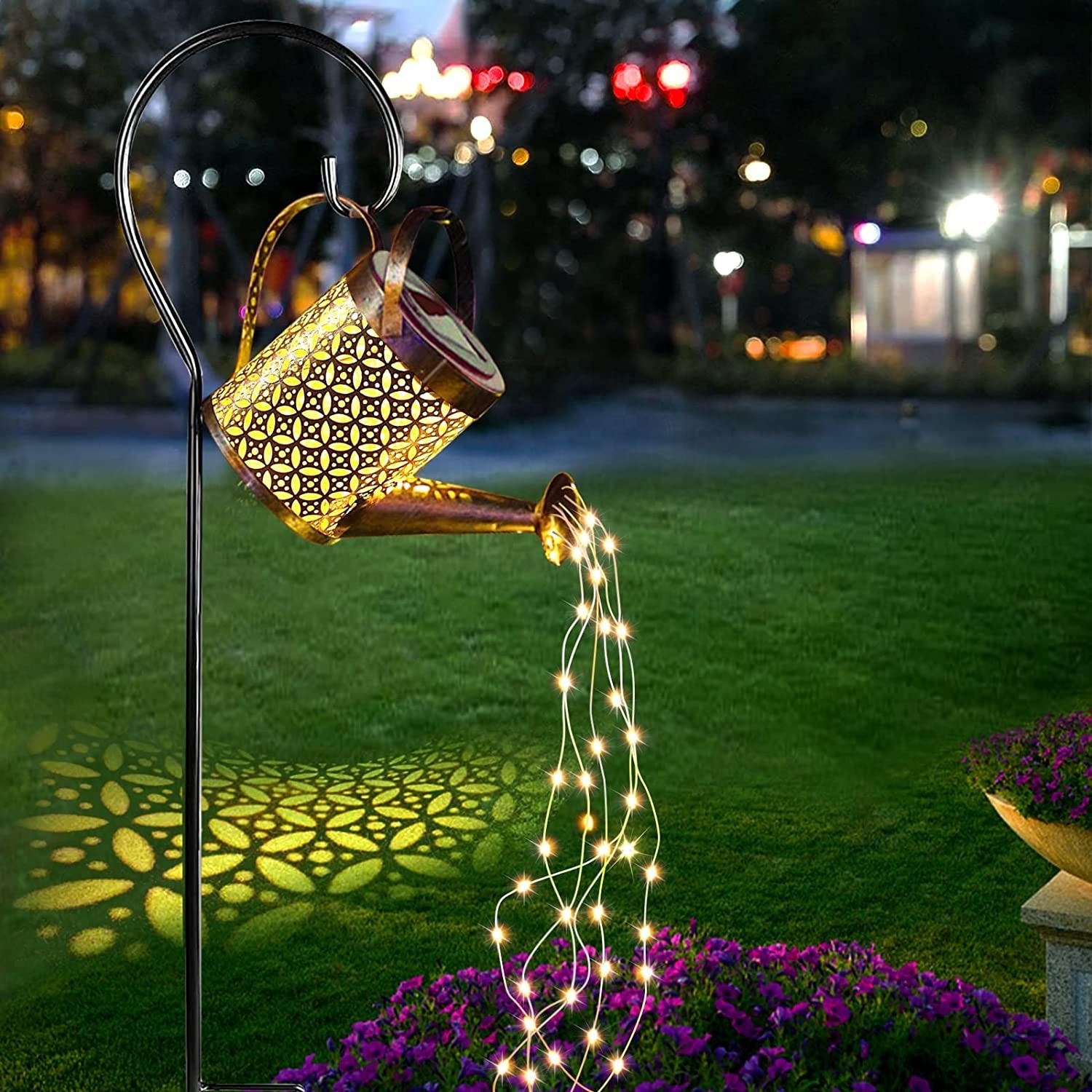 Patio Yard Pathway Plant Vine Lights Solar Outdoor Waterproof Fairy Lights Hanging Metal Waterfall Solar Watering Can Light