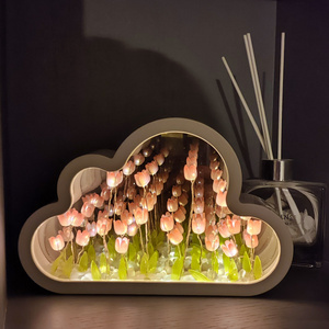 diy cloud mirror tulip flowers led table night lamp mirror pictures shade