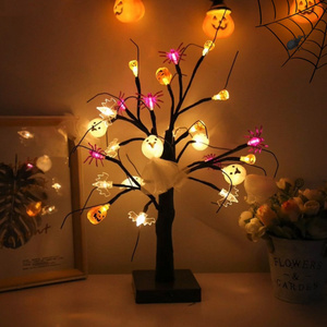 Battery Operated Creative Halloween Led Table Lamp Ghost Festival Pumpkin Spider Birch Tree Lights For Home Decor