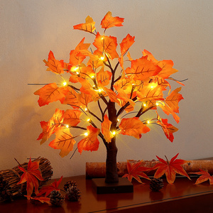 Indoor Outdoor Autumn Harvest Home Decor 24 LED Thanksgiving Decorations  Artificial Fall Lighted Maple Bonsai Tree Table Lights