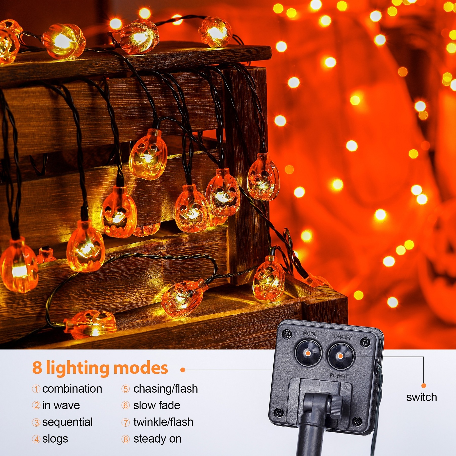 2 Pack Hallowmas Decoration Fall Garland 20 Ft 30 LED Solar Pumpkin String Lights Decor for Indoor Outdoor