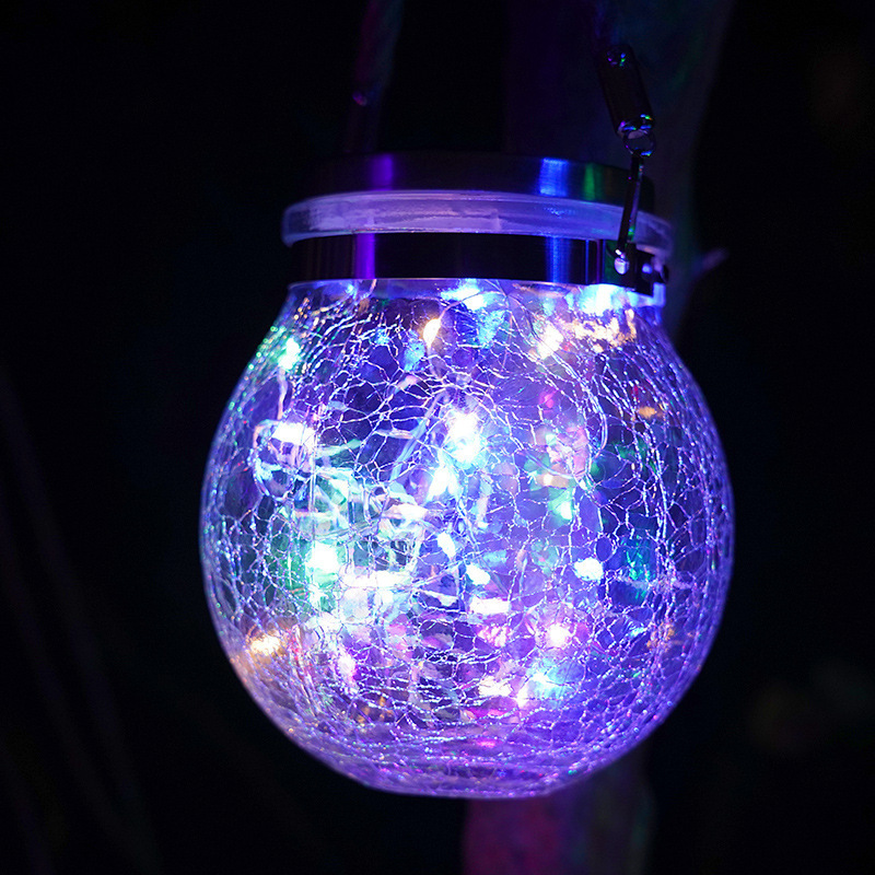 Decor Christmas Ball Glass Jar Crack Solar Light Outdoor Led Garden Hanging Lamp Led Hanging Solar Lantern