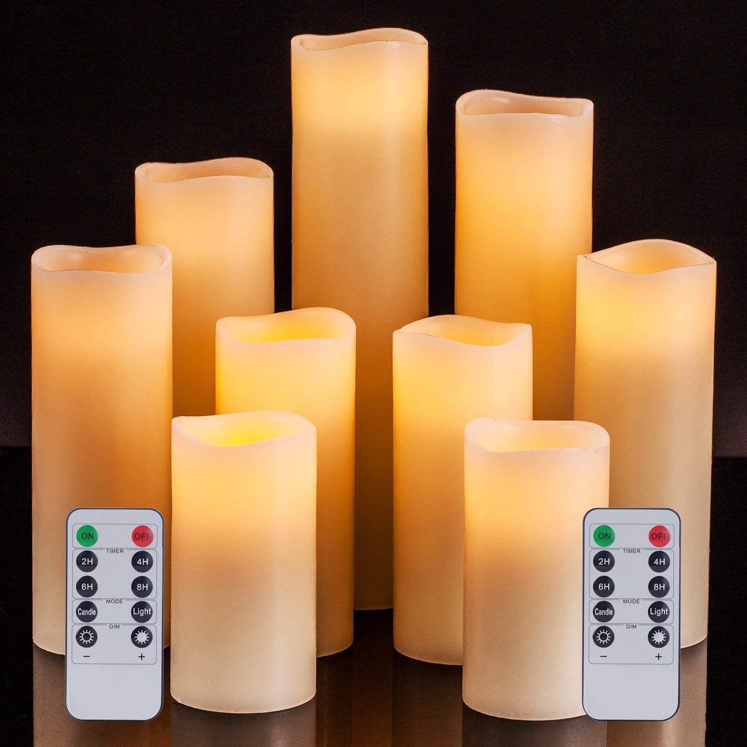 Qixiang Set Of 9 Remote Control With Battery Operated Decorative Led Candles Real Wax Pillar Flameless Candles Lights