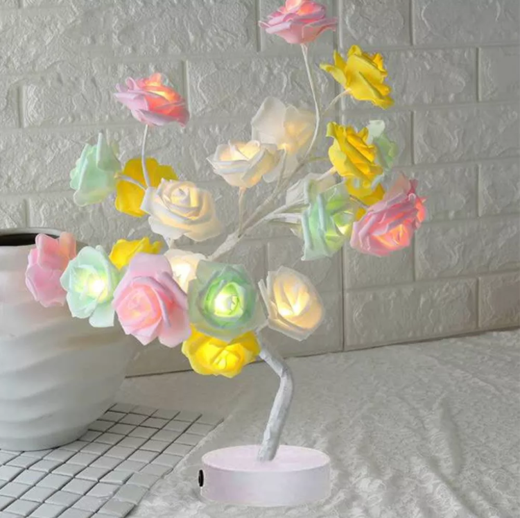 Led Rose Table Lamp 45cm 24led Romantic Flower Night Light Wedding Bedroom Indoor Decoration Rose Flower Bonsai Tree Light