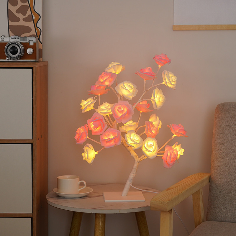 Led Rose Table Lamp 45cm 24led Romantic Flower Night Light Wedding Bedroom Indoor Decoration Rose Flower Bonsai Tree Light