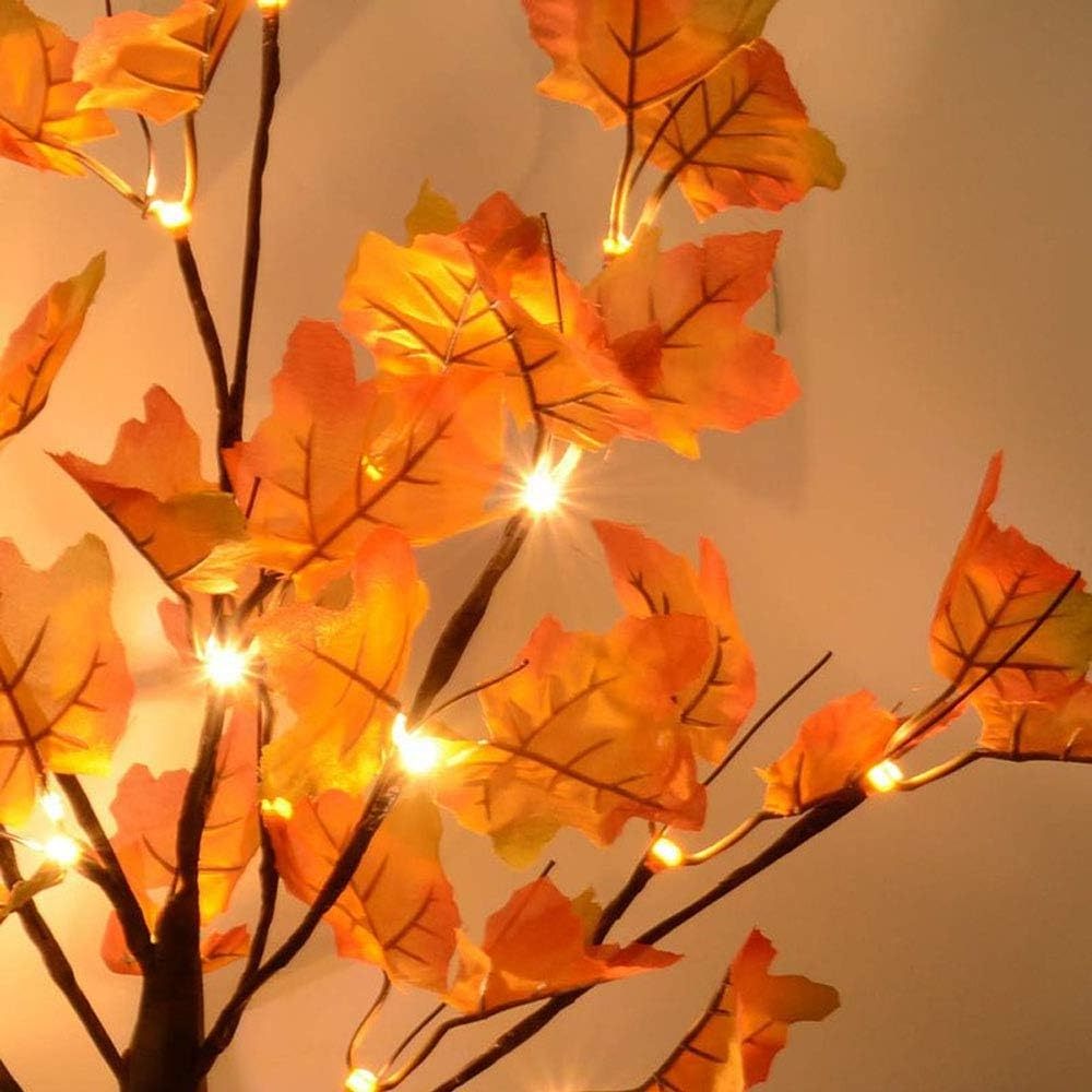 Indoor Outdoor Autumn Harvest Home Decor 24 LED Thanksgiving Decorations  Artificial Fall Lighted Maple Bonsai Tree Table Lights