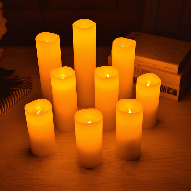 Qixiang Set Of 9 Remote Control With Battery Operated Decorative Led Candles Real Wax Pillar Flameless Candles Lights